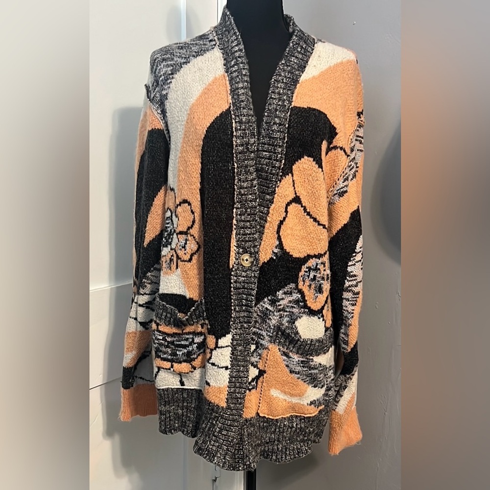 Free People Black and Orange Cardigan Sweater